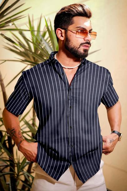 Men Striped Spread Collar Casual Shirt - Image 11